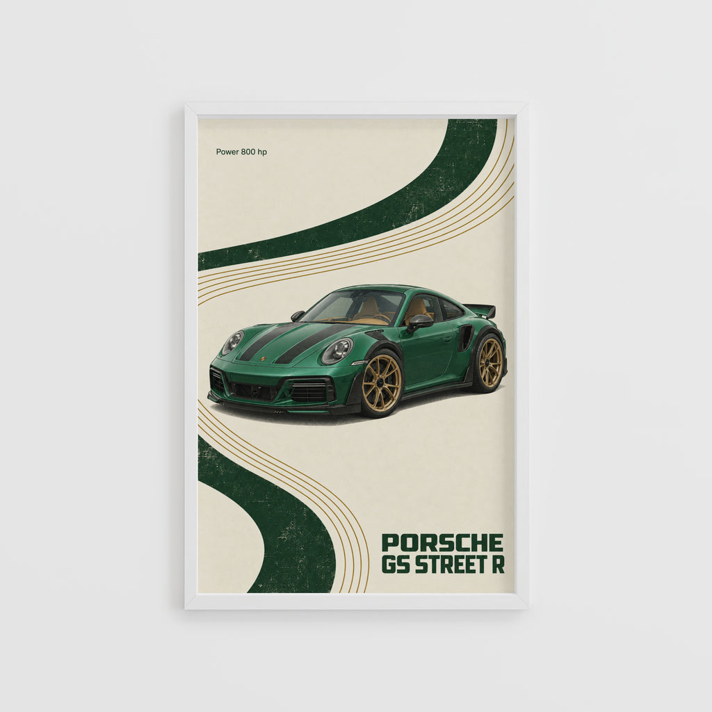 Vintage Porsche GS Street R Print, Green Car Art