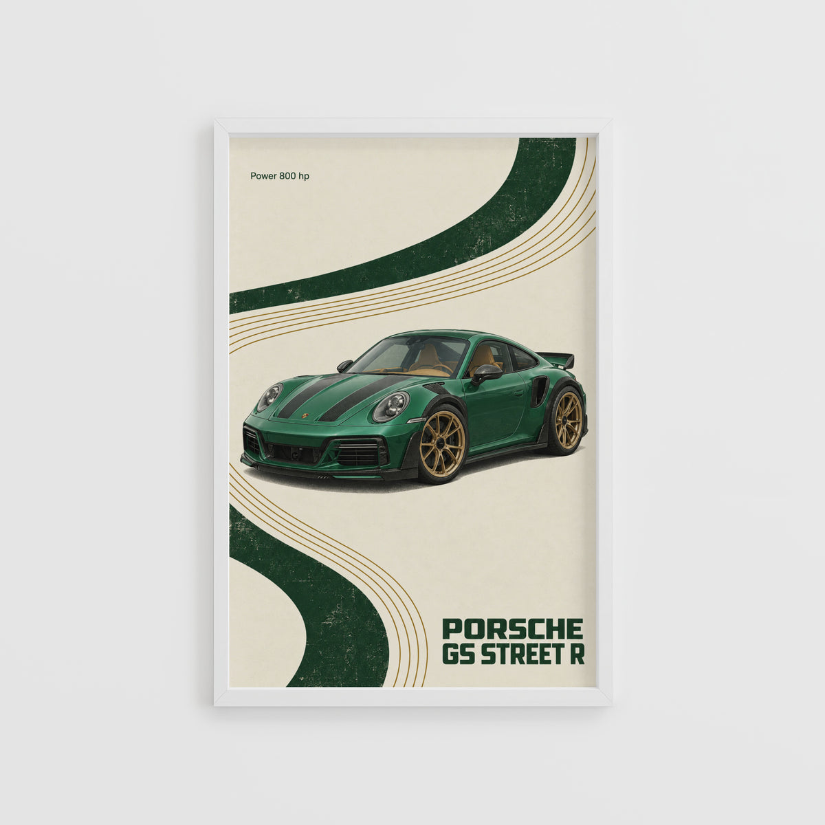Vintage Porsche GS Street R Print, Green Car Art