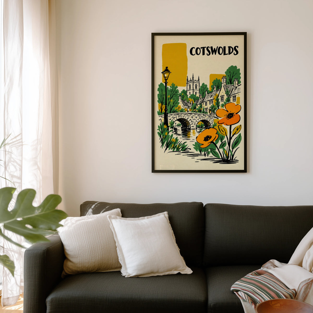 Vintage Cotswolds Poster, Village Wall Art, England Print