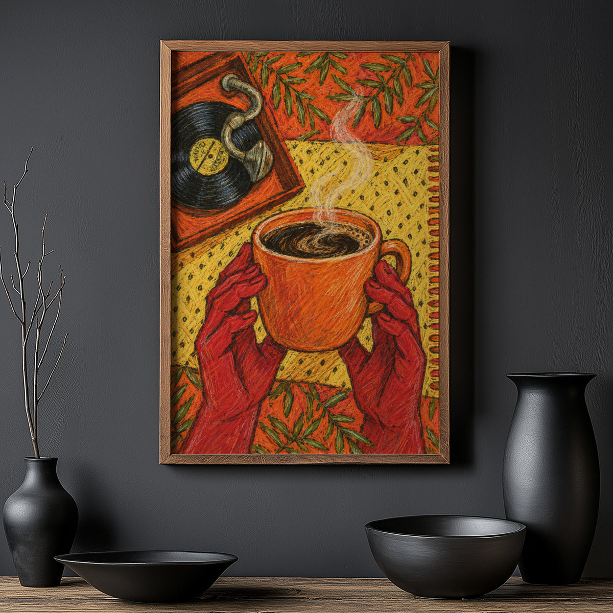 Vintage Coffee Print, Retro Kitchen Poster, Vinyl Art