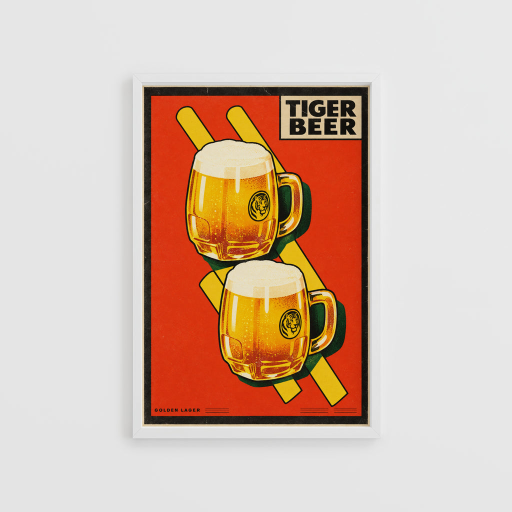 Vintage Tiger Beer Print, Golden Lager Poster, Pub Art