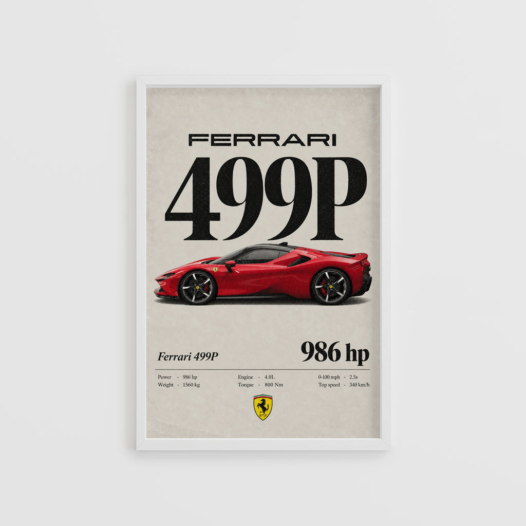 Vintage Ferrari 499P Print, Red Supercar Wall Art