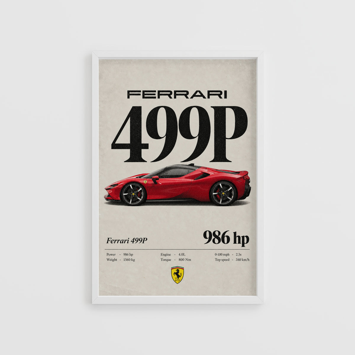 Vintage Ferrari 499P Print, Red Supercar Wall Art