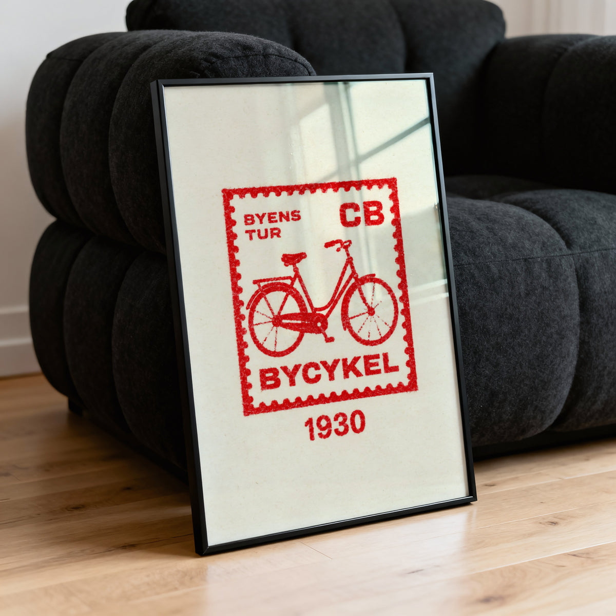 Vintage Bicycle Poster, Red Stamp Wall Art, Retro Print