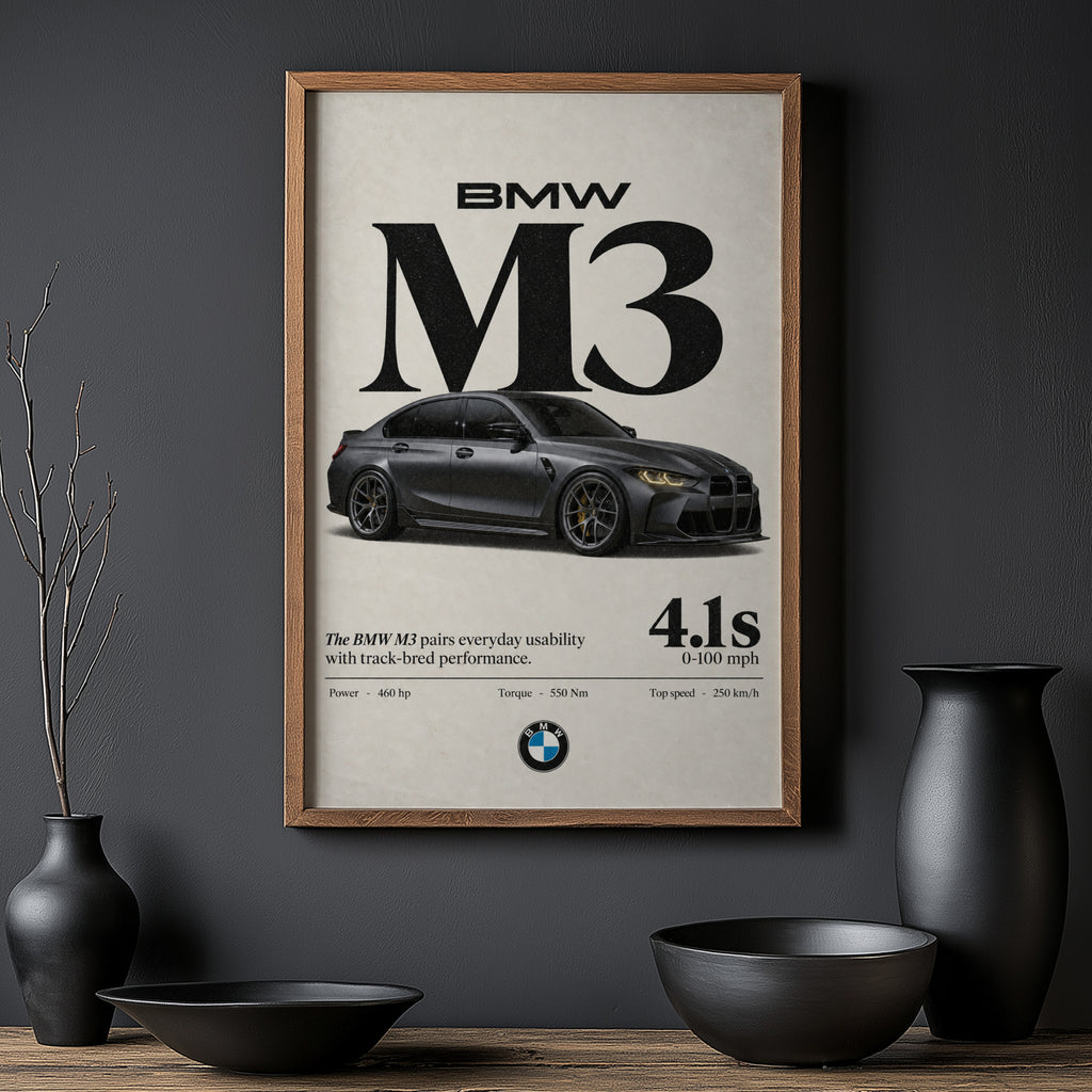 Vintage BMW M3 Print, Car Wall Art, Garage