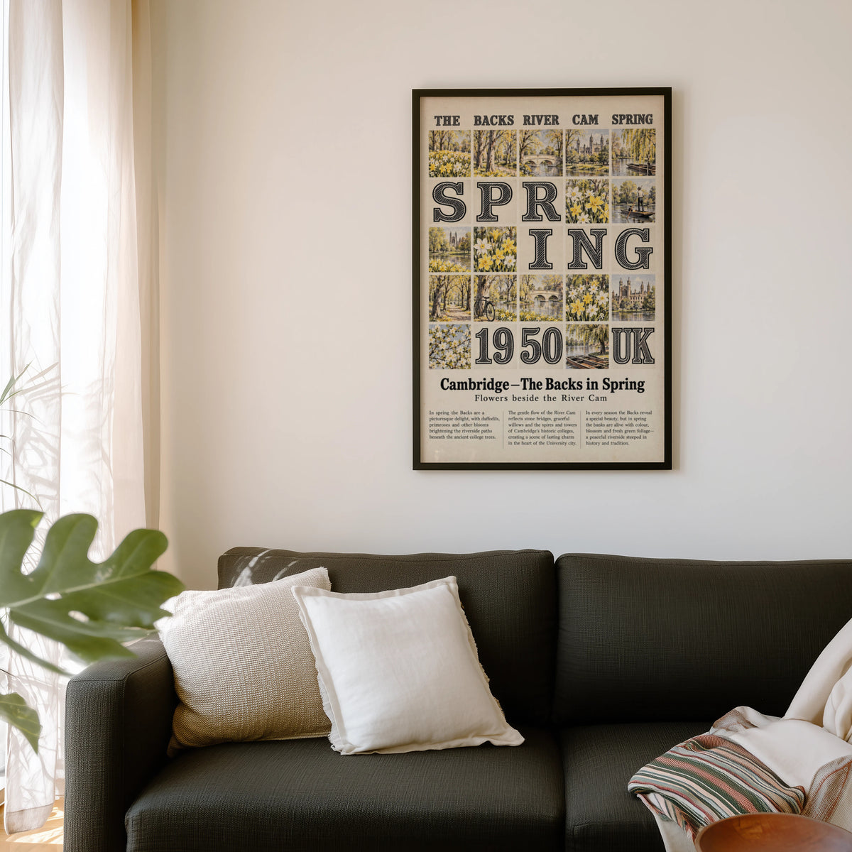Vintage Cambridge Poster, The Backs Spring Print