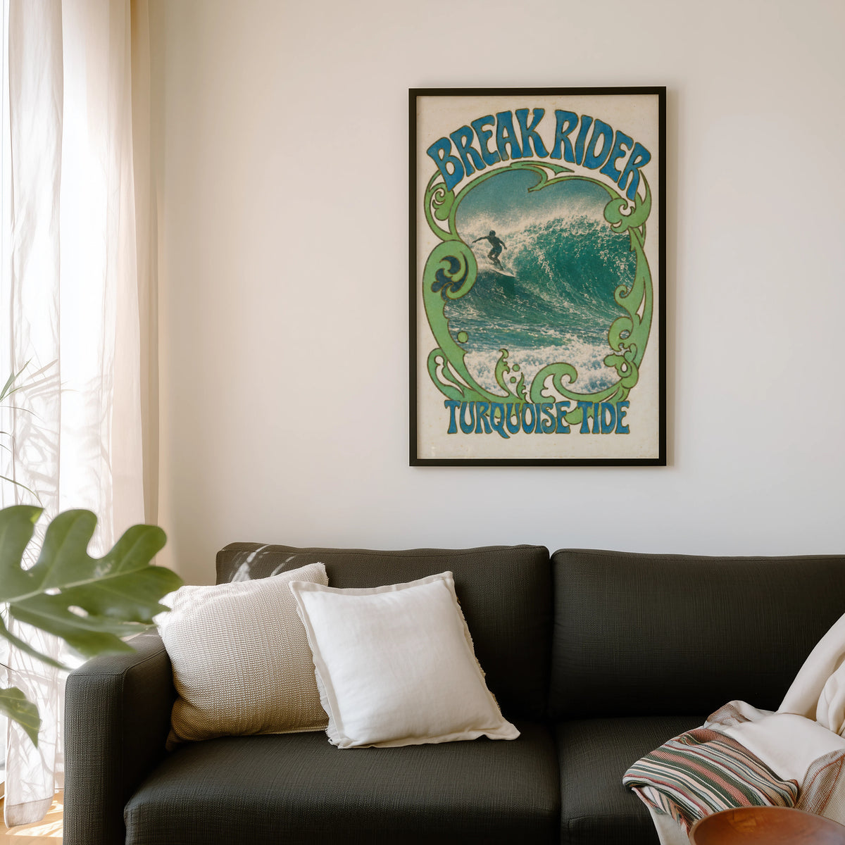 Vintage Surf Print Poster, Retro Surfer Wave Wall Art