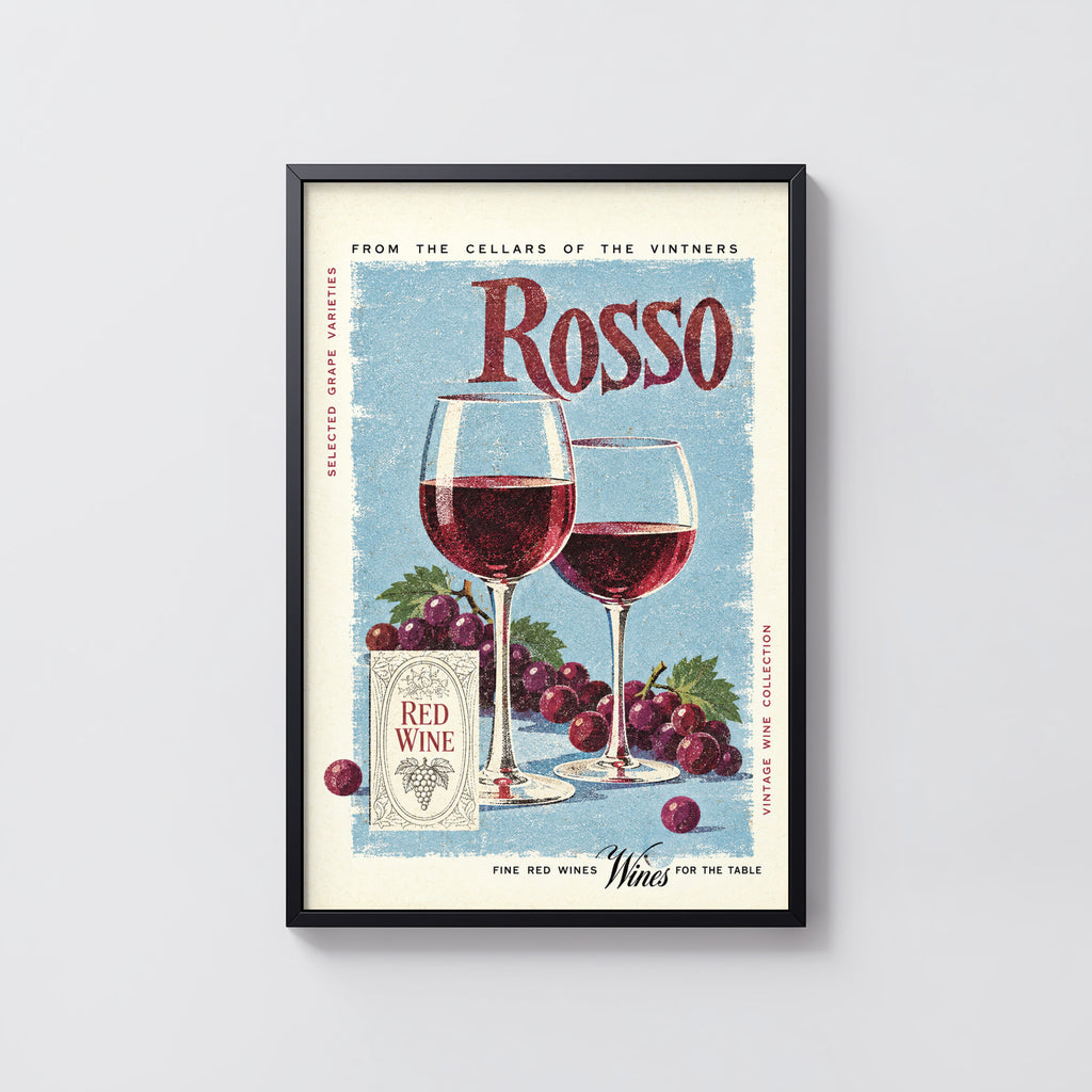 Vintage Rosso Red Wine Print Poster, Kitchen Wall Art