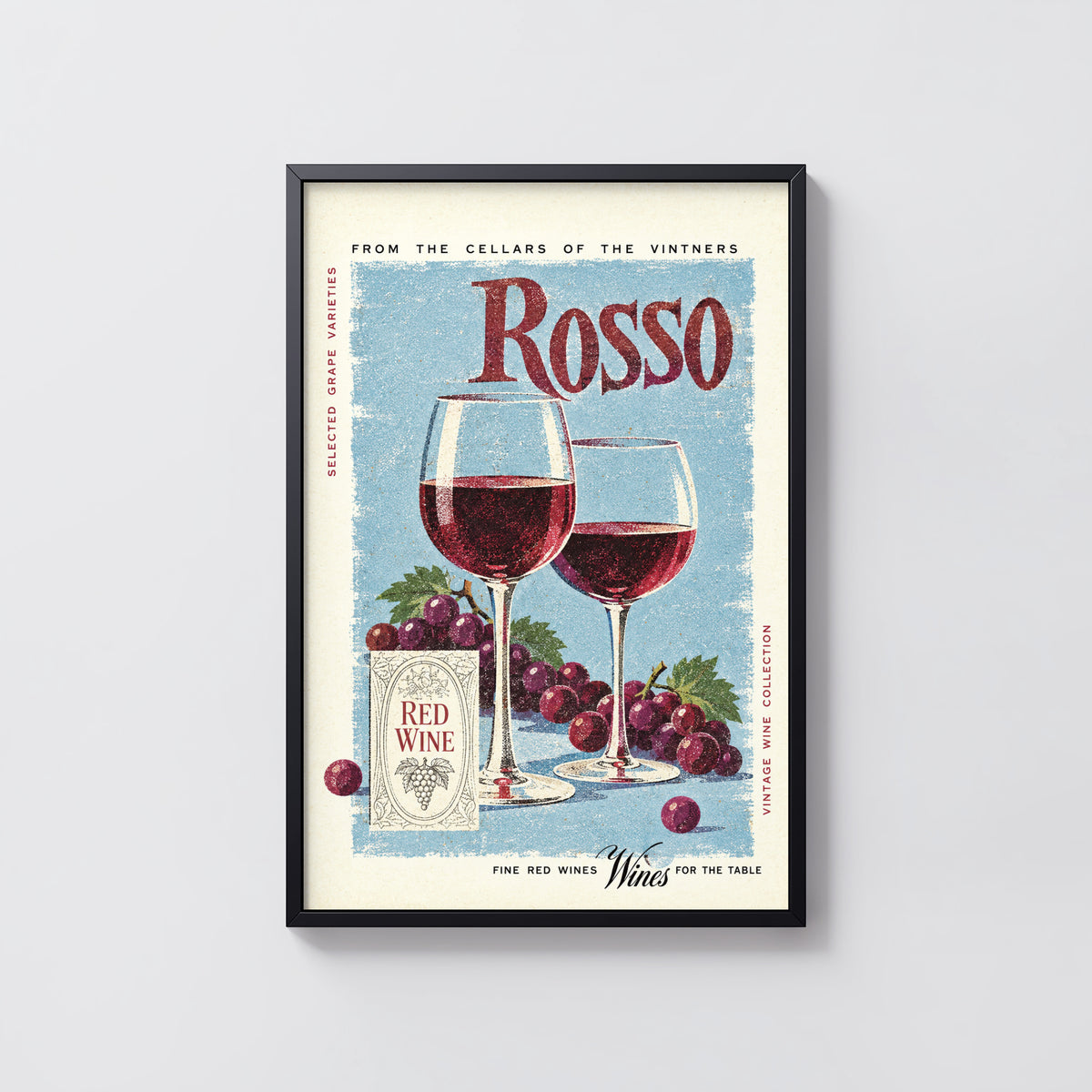 Vintage Rosso Red Wine Print Poster, Kitchen Wall Art