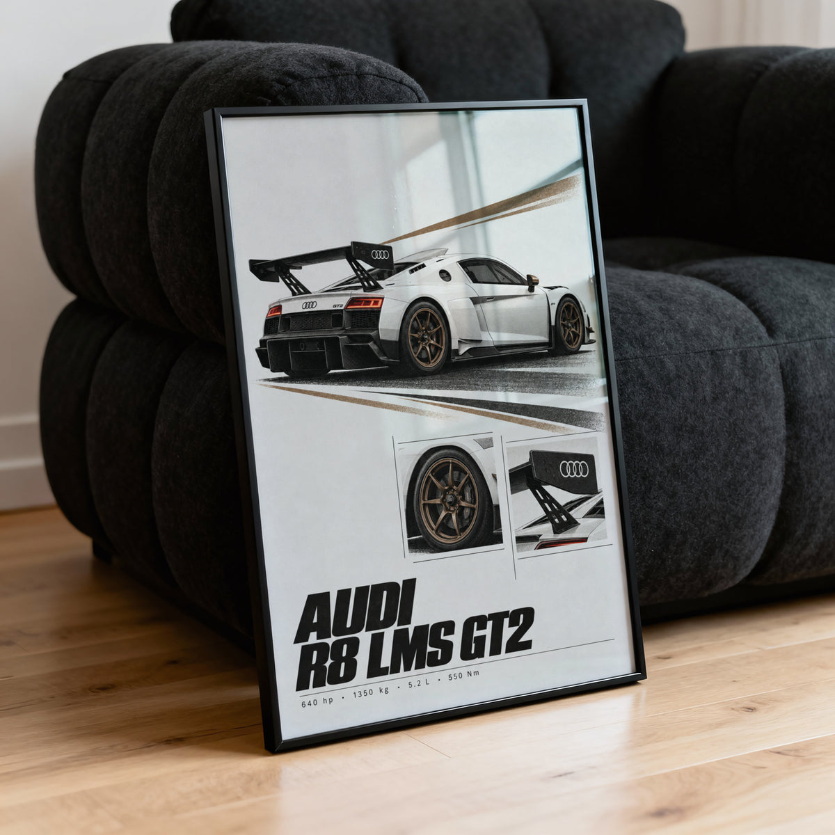 Vintage Audi R8 LMS GT2 Print, Racing Car Wall Art