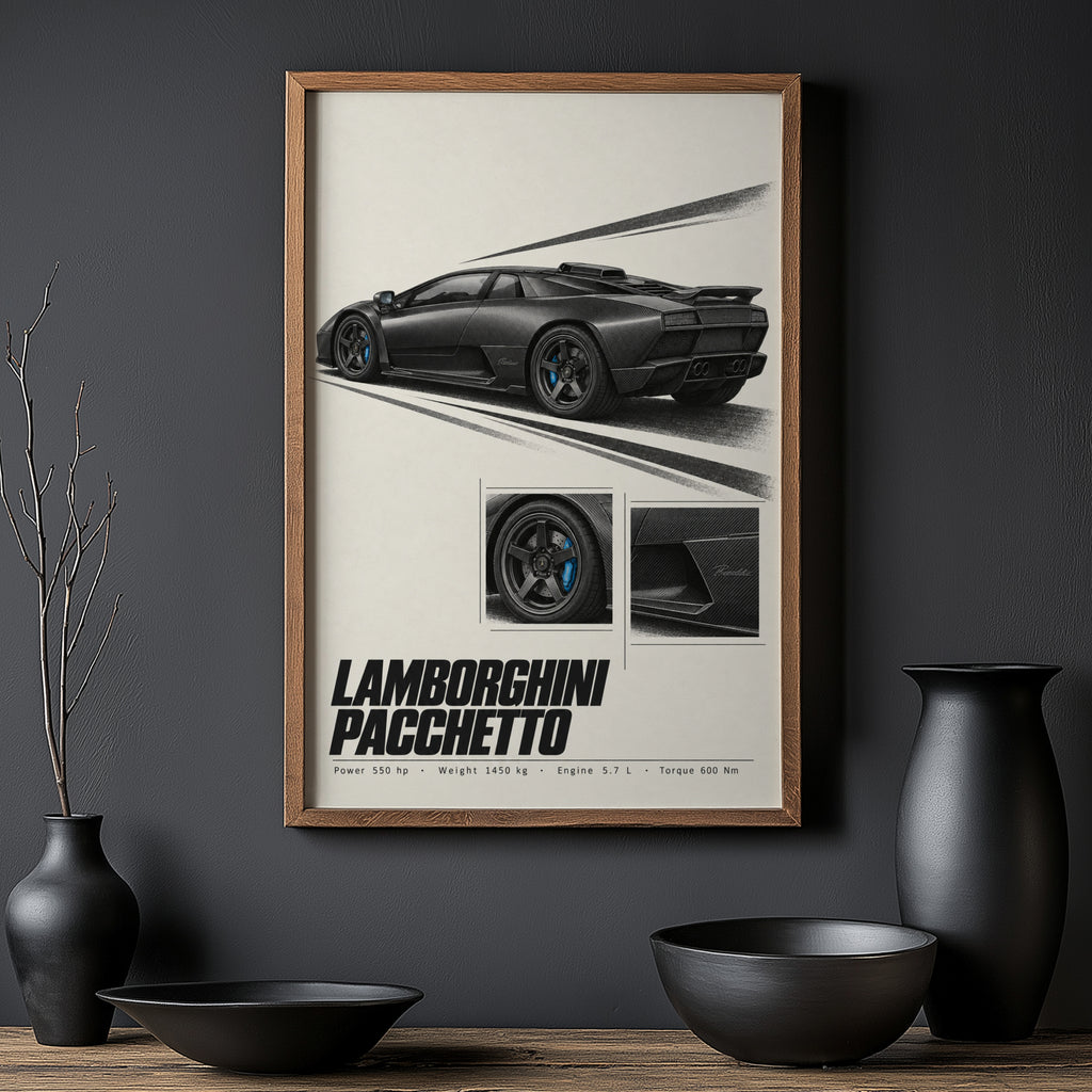 Vintage Lamborghini Pacchetto Print, Supercar Art