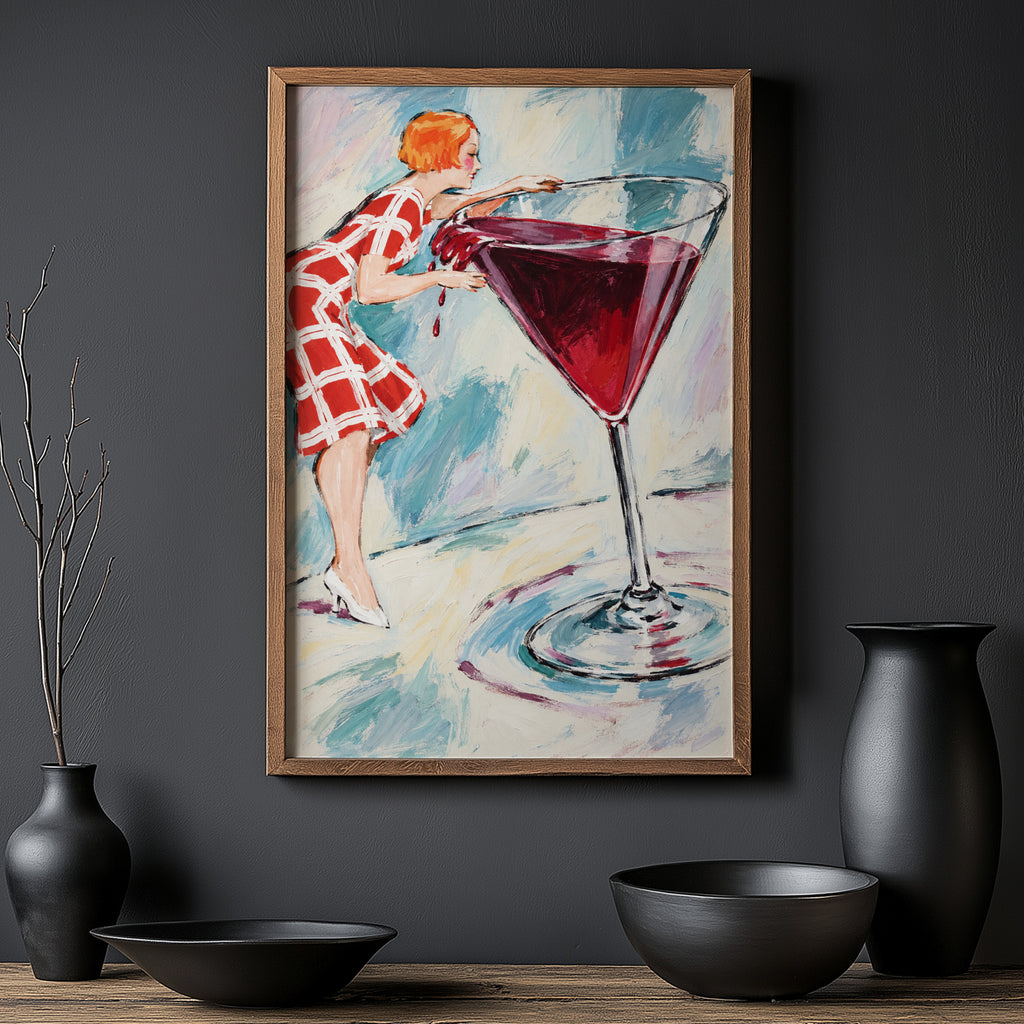 Vintage Wine Print Poster, Retro Cocktail Wall Art