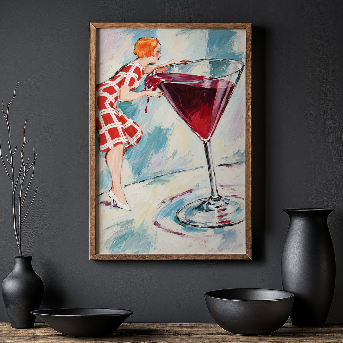 Vintage Wine Print Poster, Retro Cocktail Wall Art