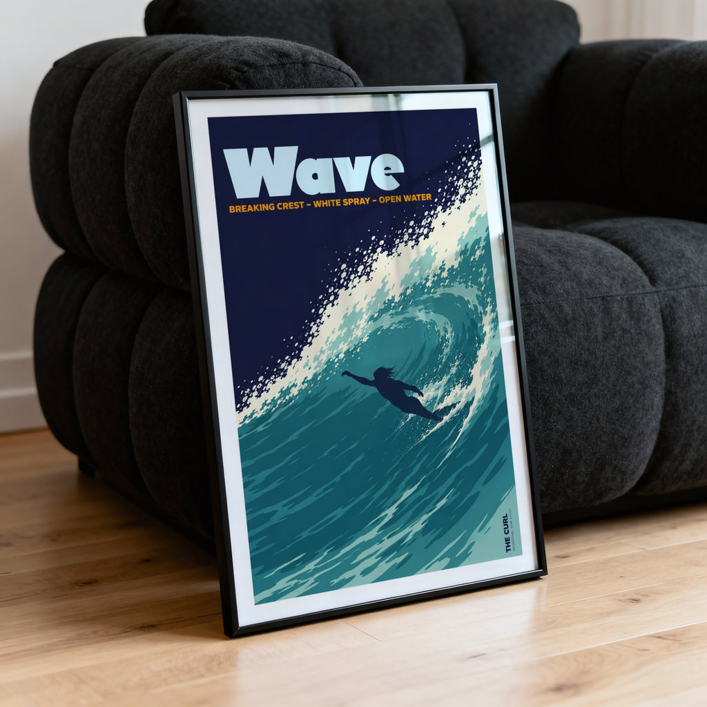 Vintage Surf Wave Print and Poster, Ocean Wall Art