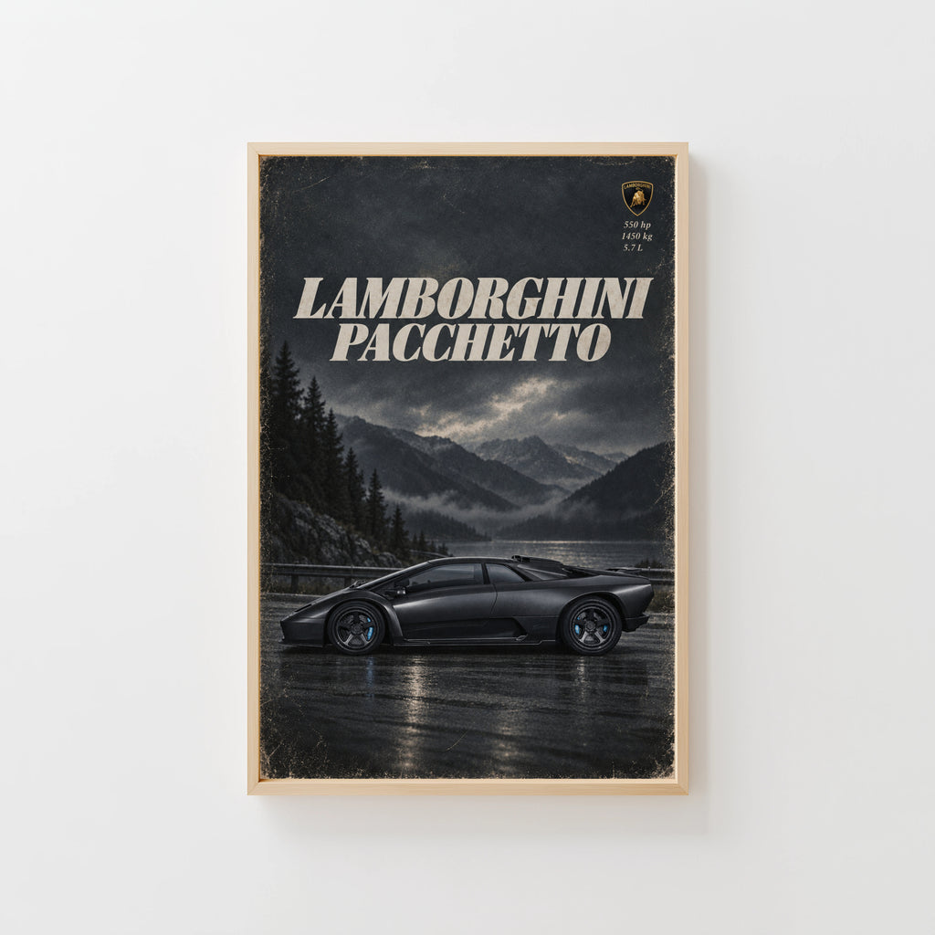 Vintage Lamborghini Pacchetto Print, Supercar Wall