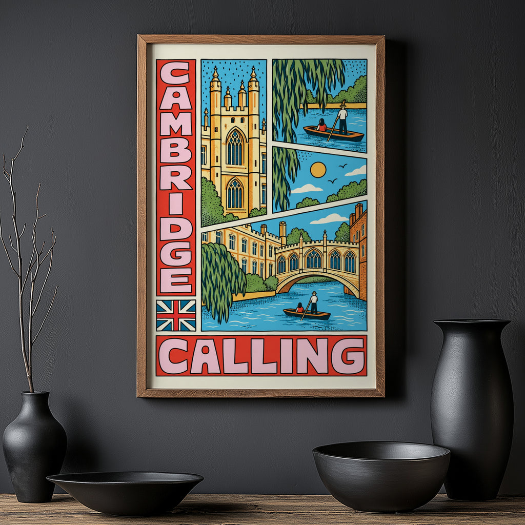 Vintage Cambridge Poster, England Wall Art, Punting Print