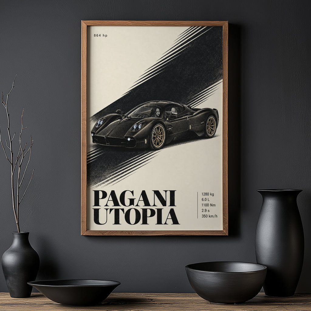 Vintage Pagani Utopia Print, Supercar Wall Art