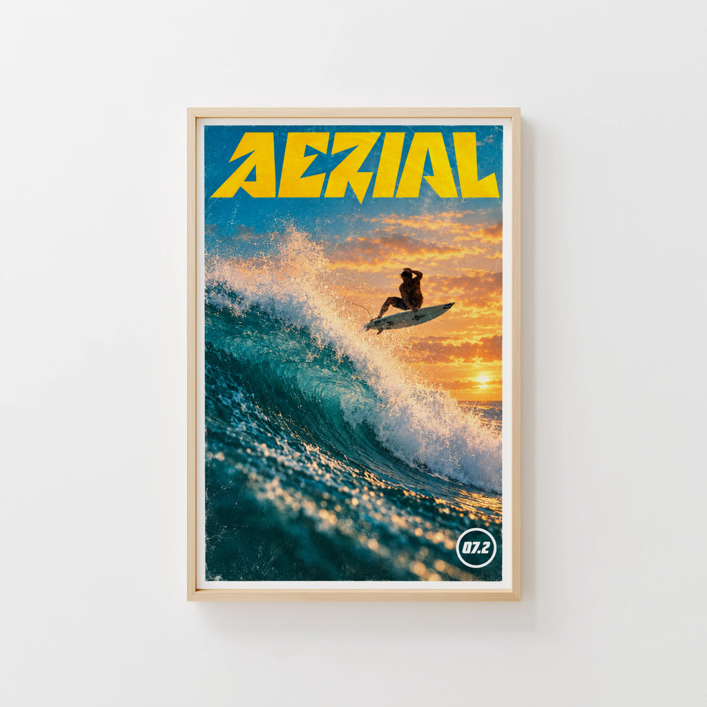 Vintage Aerial Surf Print, Surfing Poster, Sunset Wave