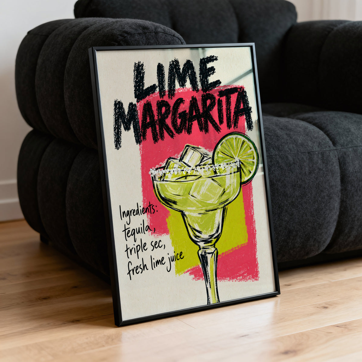 Vintage Lime Margarita Print Poster, Cocktail Wall Art