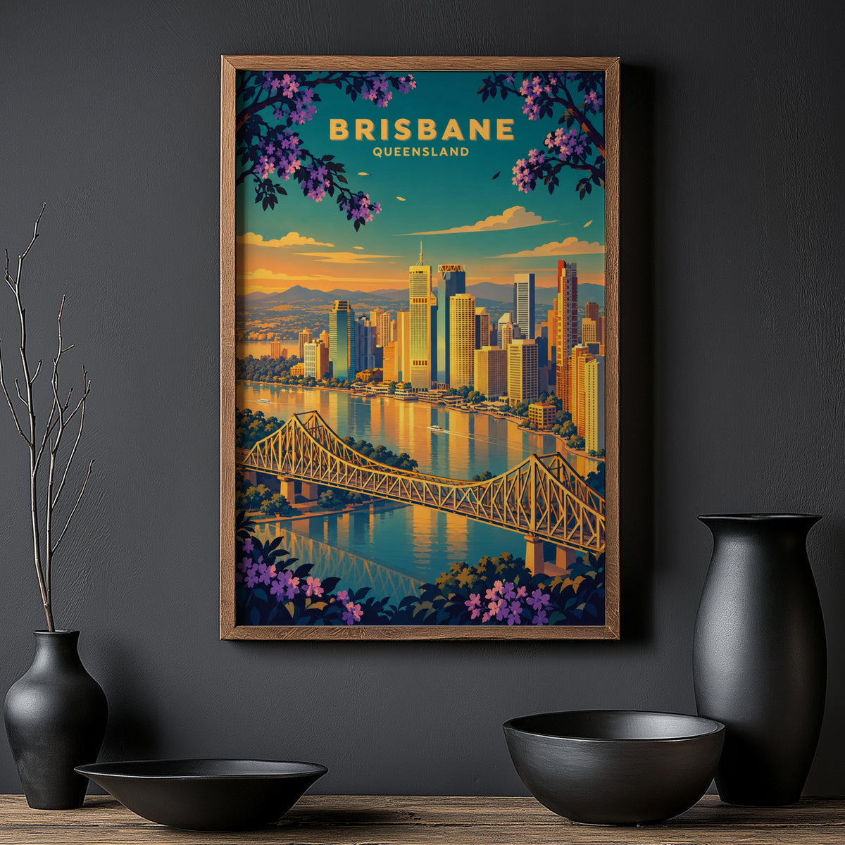 Vintage Brisbane Poster, Queensland Wall Art, City Print