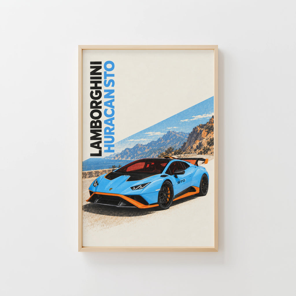 Vintage Lamborghini Huracan STO Print, Supercar Art
