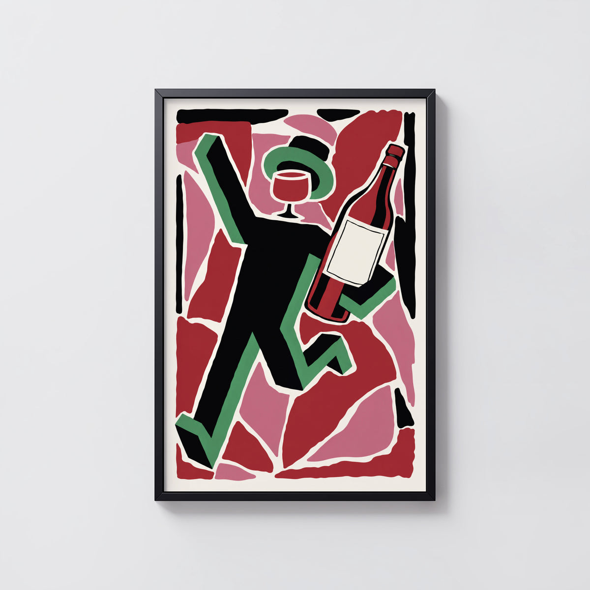 Vintage Red Wine Print Poster, Wine Bottle Wall Art