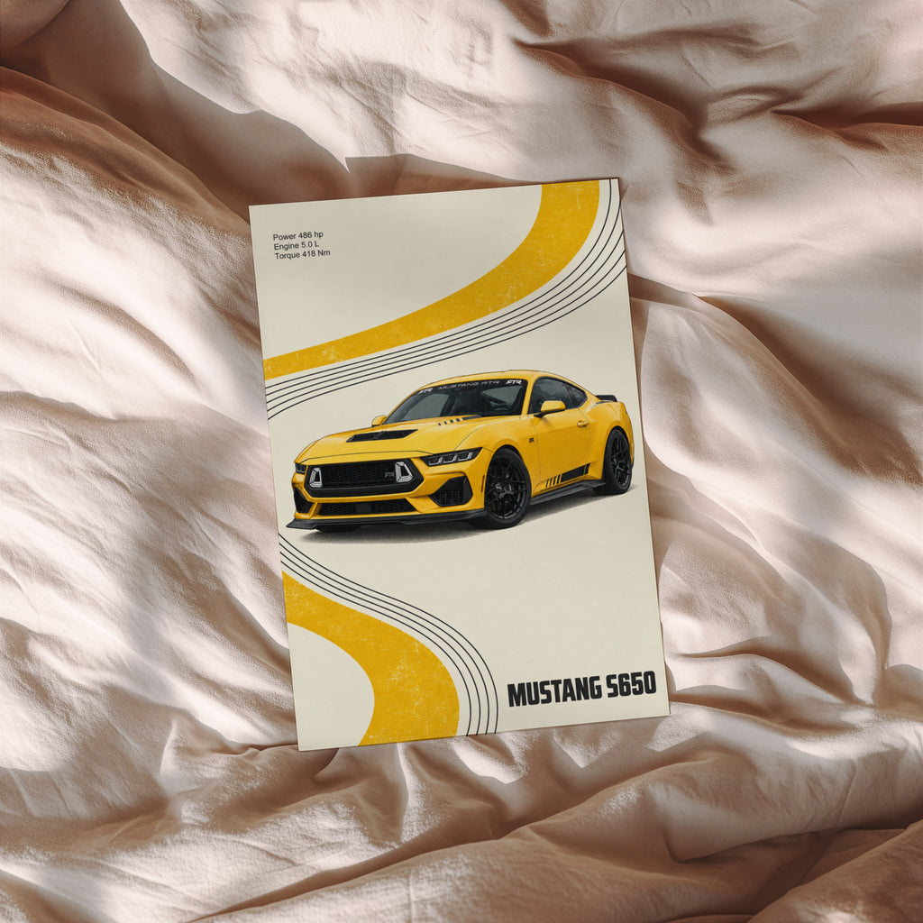 Vintage Mustang Print, Yellow Car Wall Art