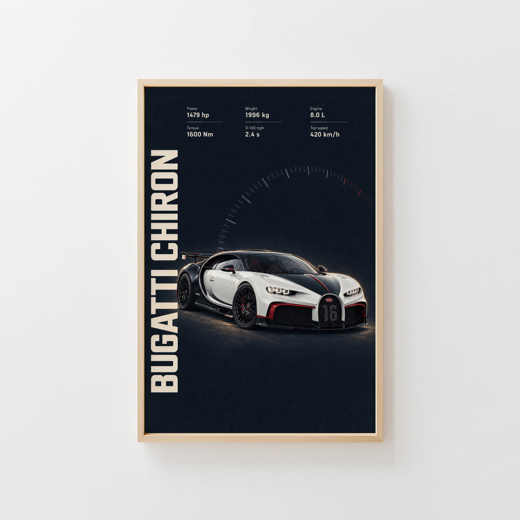 Vintage Bugatti Chiron Print, Supercar Wall Art