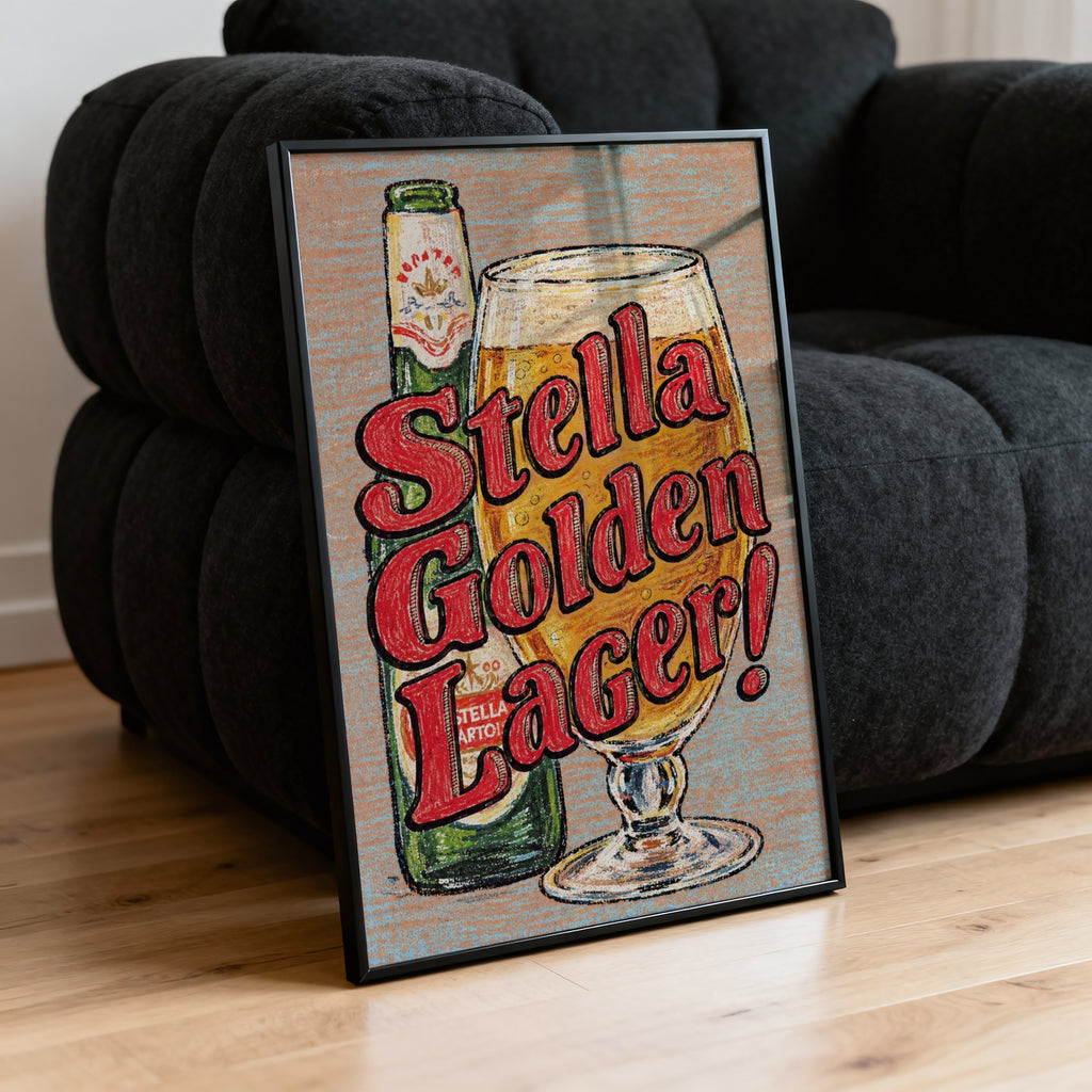 Vintage Stella Artois Beer Print, Lager Poster Pub Art