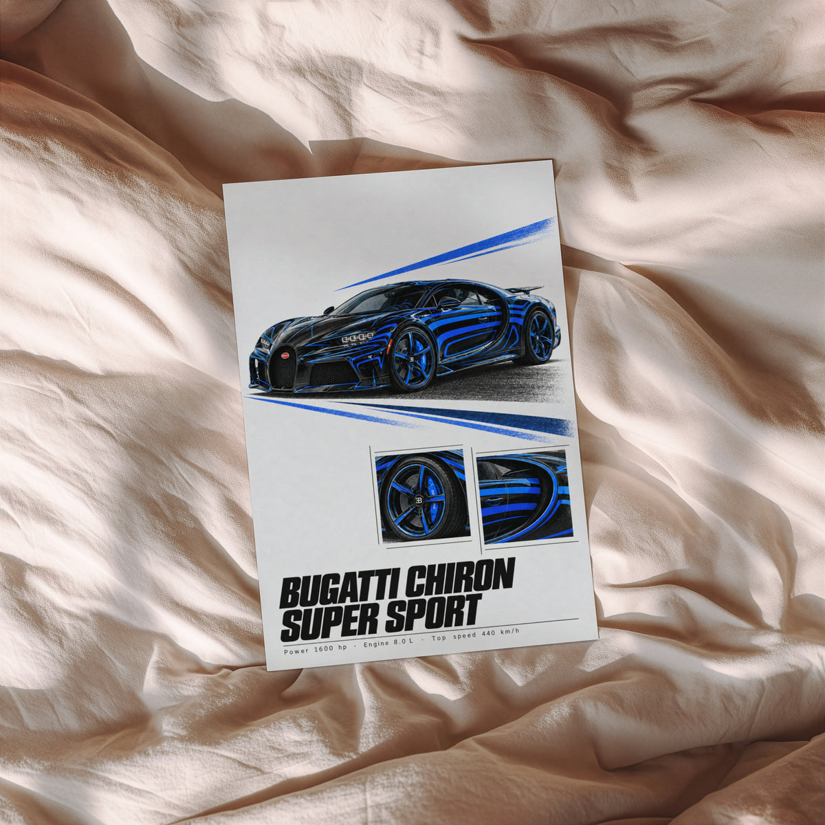 Vintage Bugatti Chiron Print, Supercar Wall Art