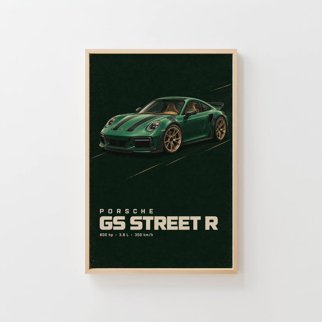 Vintage Porsche GS Street R Print, Green Car Art