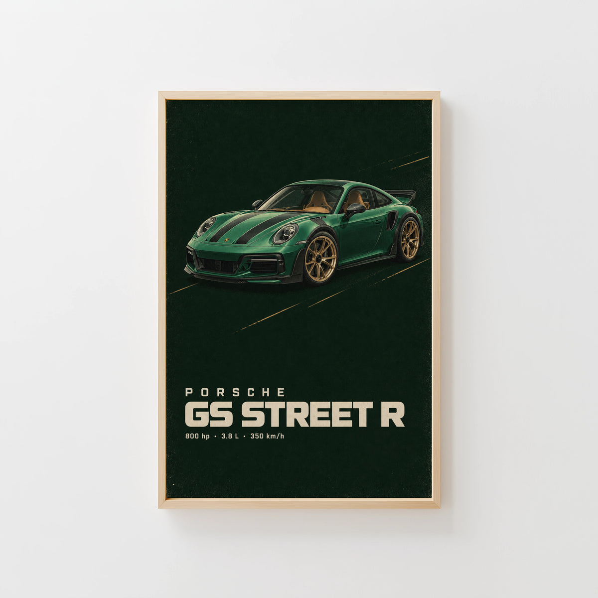 Vintage Porsche GS Street R Print, Green Car Art