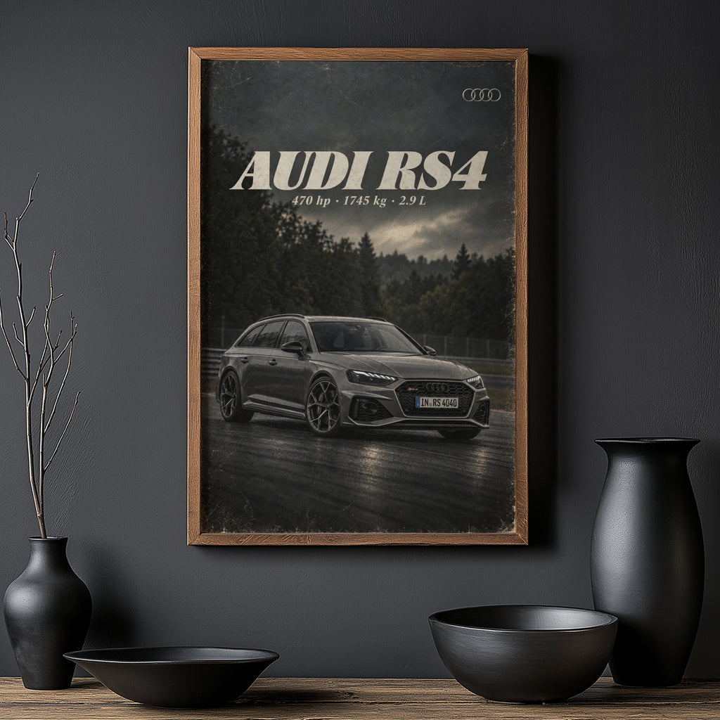 Vintage Audi RS4 Avant Print, Car Wall Art
