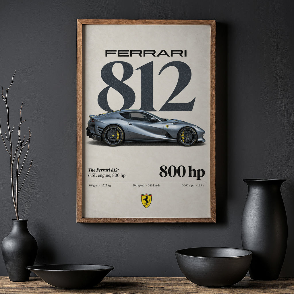 Vintage Ferrari 812 Print, Supercar Wall Art