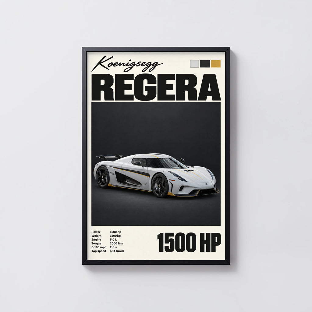 Vintage Koenigsegg Regera Print, Hypercar Wall Art