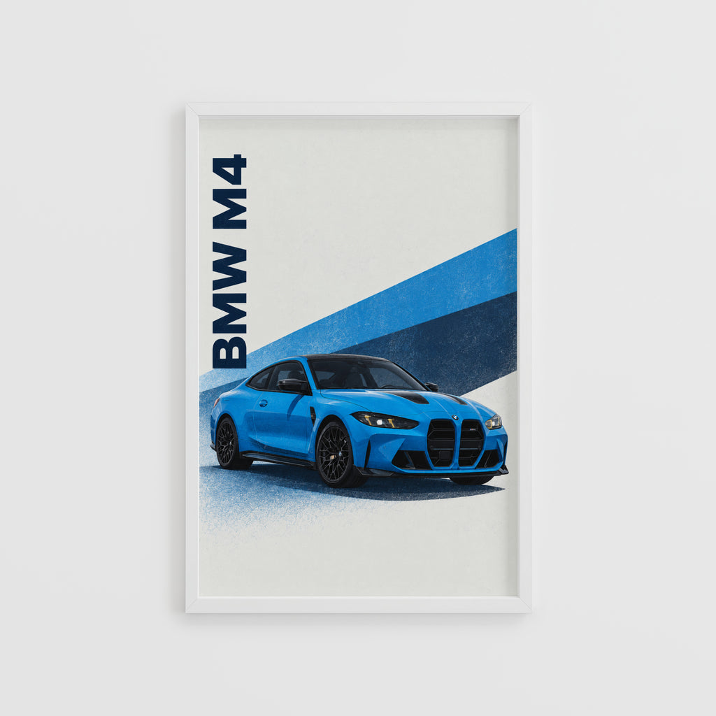 Vintage BMW M4 Print, Blue Car Wall Art