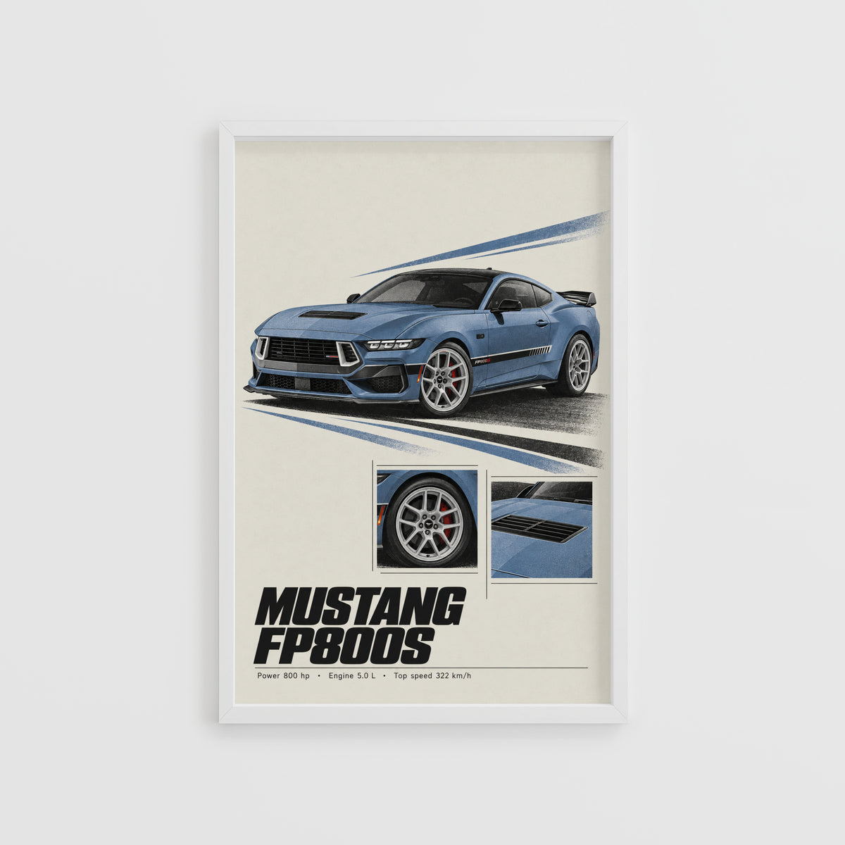 Vintage Mustang Print, Blue Muscle Car Wall Art