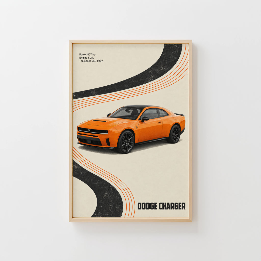 Vintage Dodge Charger Print, Muscle Car Wall Art