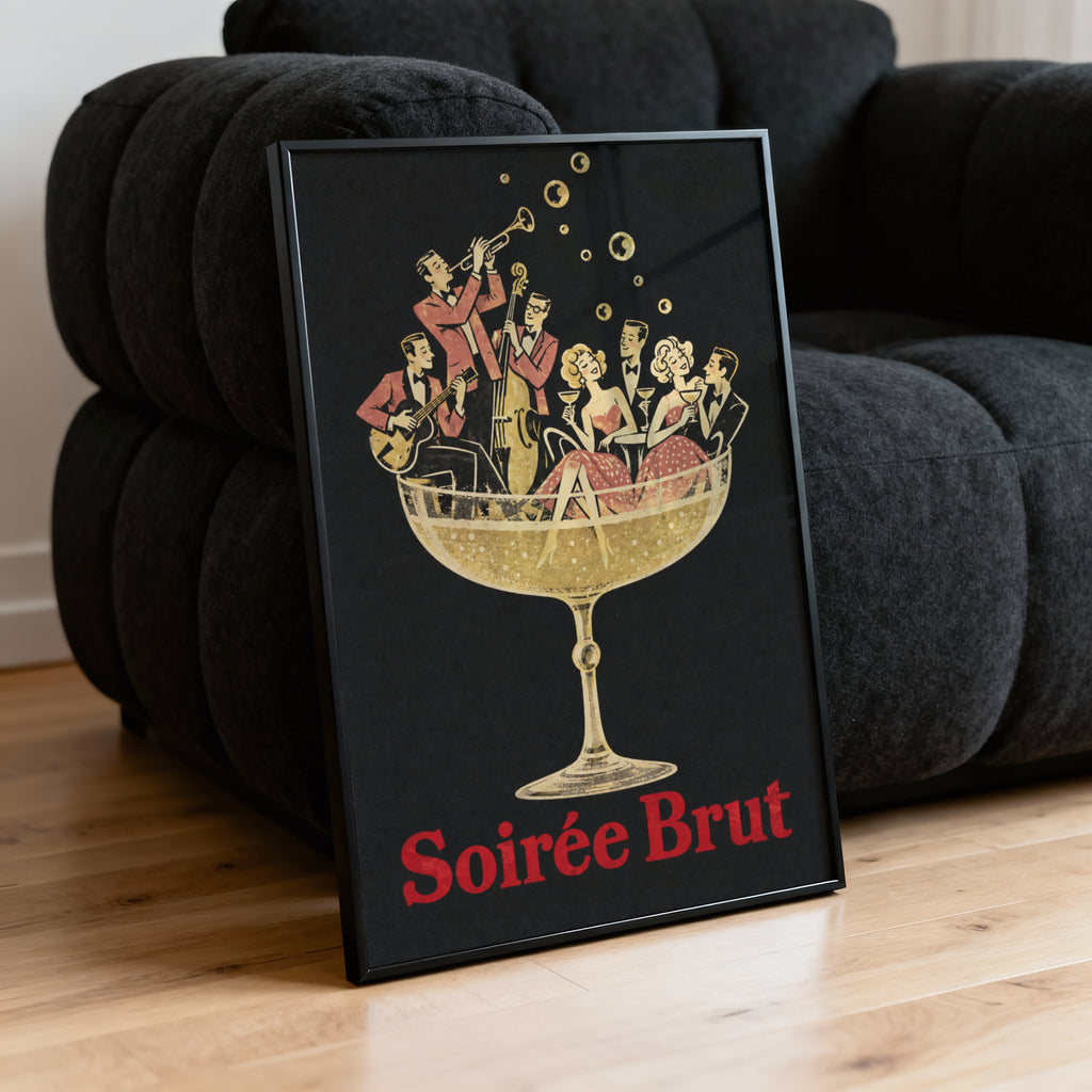 Vintage Champagne Print Poster, Jazz Band Bar Wall Art