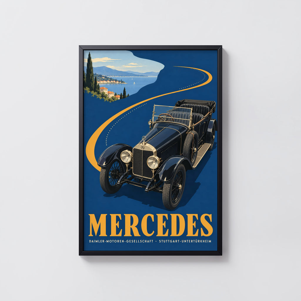 Vintage Mercedes Car Poster, Art Deco Wall Art, Print
