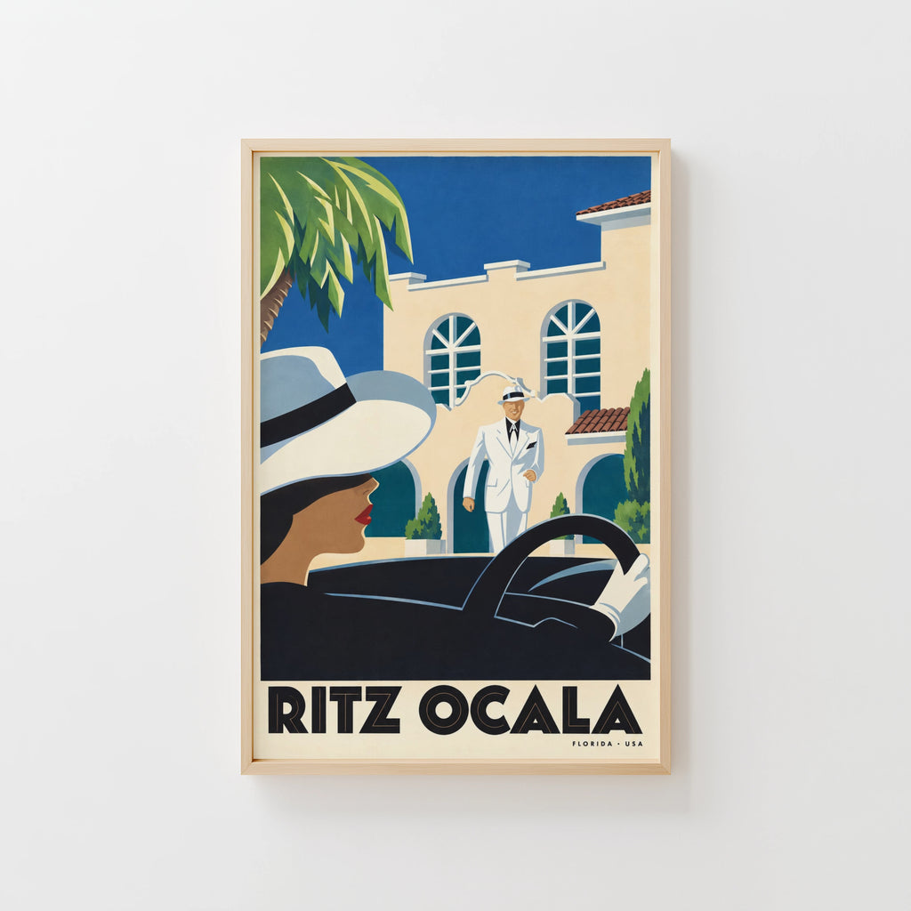 Vintage Ocala Florida Poster, Art Deco Wall Art, Hotel Print