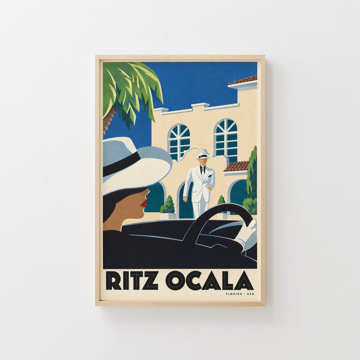 Vintage Ocala Florida Poster, Art Deco Wall Art, Hotel Print