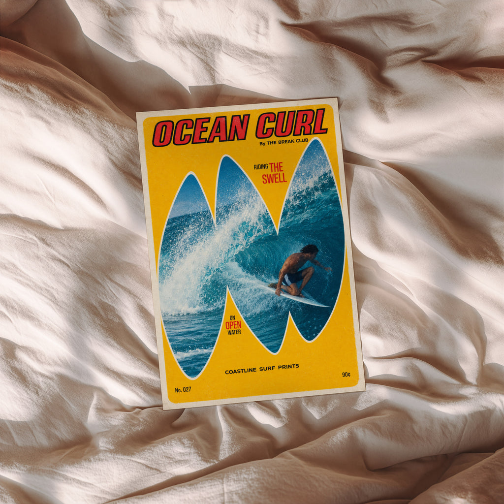 Vintage The Break Club Surf Print Poster, Ocean Curl