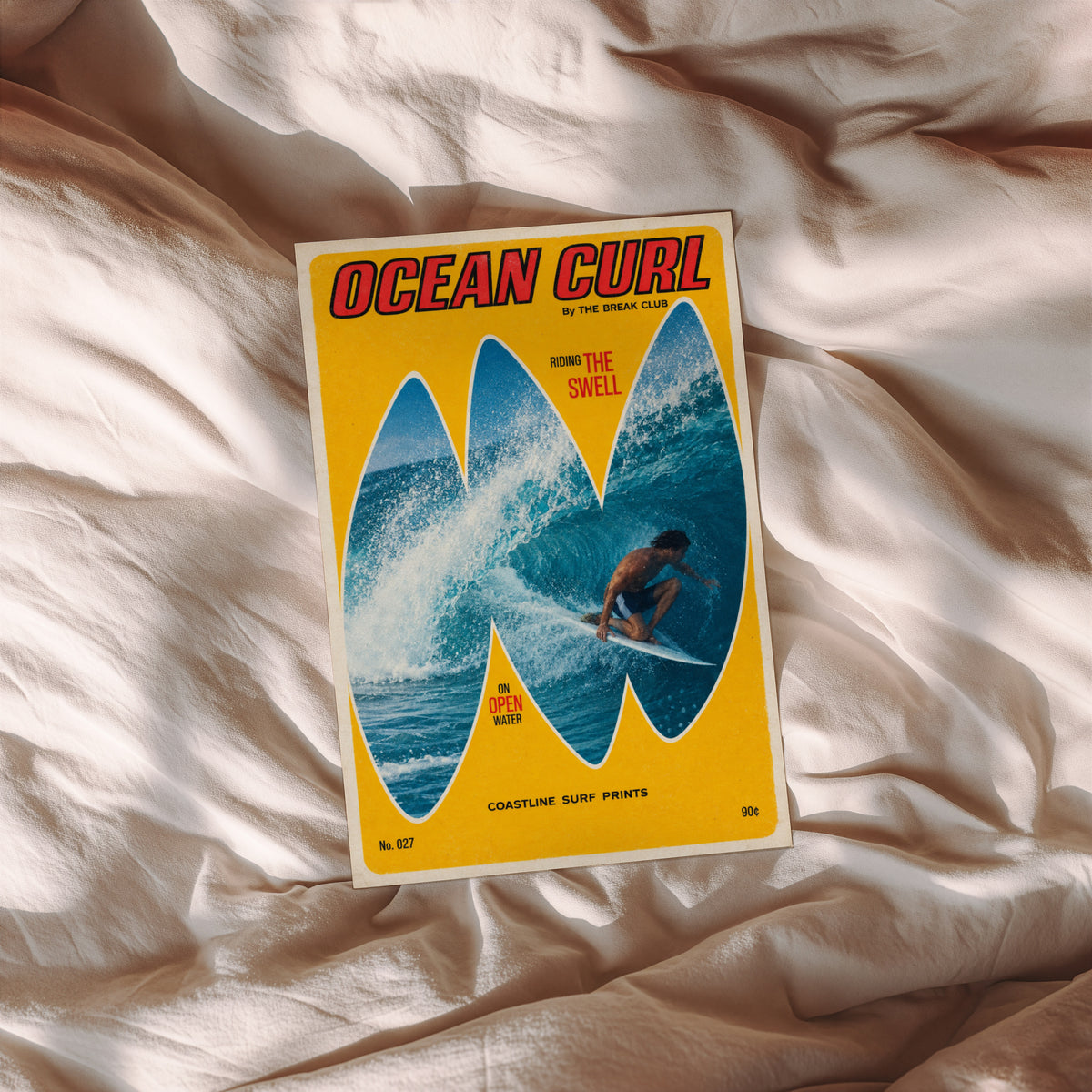 Vintage The Break Club Surf Print Poster, Ocean Curl