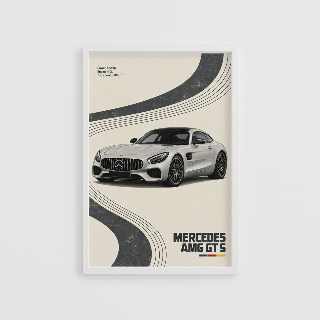 Vintage Mercedes AMG GT S Print, Car Wall Art