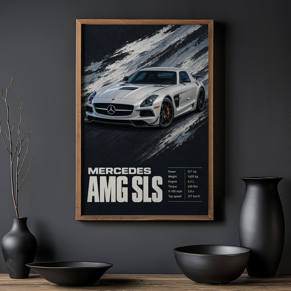 Vintage Mercedes AMG SLS Car Print, Supercar Poster