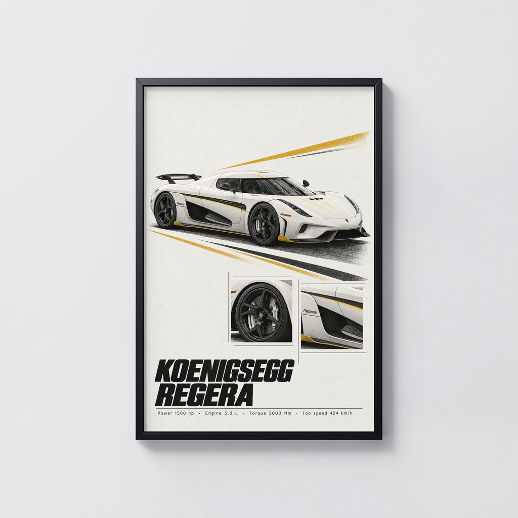 Vintage Koenigsegg Regera Print, Supercar Wall Art
