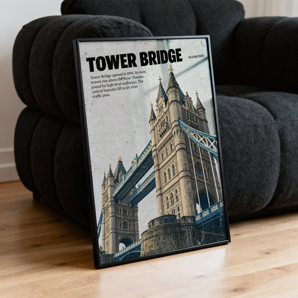 Vintage Tower Bridge London Poster, England Wall Art Print
