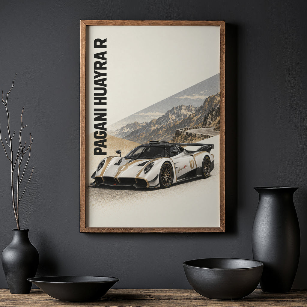 Vintage Pagani Huayra R Print, Car Poster, Wall Art