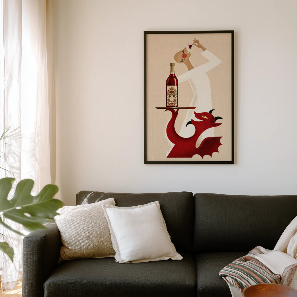 Vintage Vermouth Print Poster, Red Devil Cocktail Wall Art